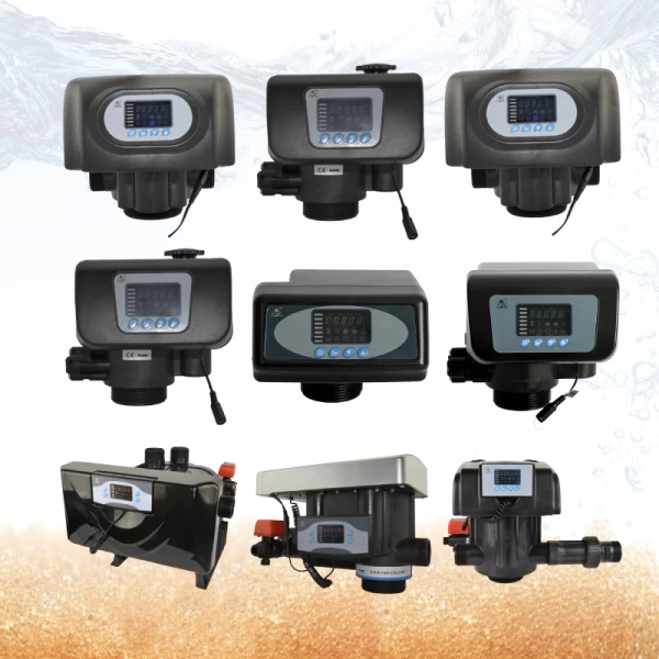 Válvulas automáticas de 5 posiciones con pantalla digital para sistemas de tratamiento de agua.